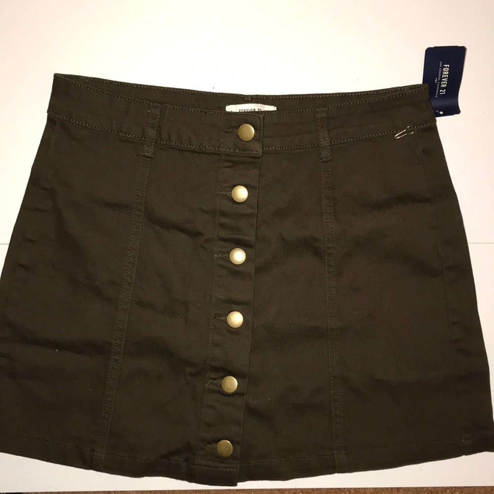 NWT Denim Skirt, Brown/Green, Button down